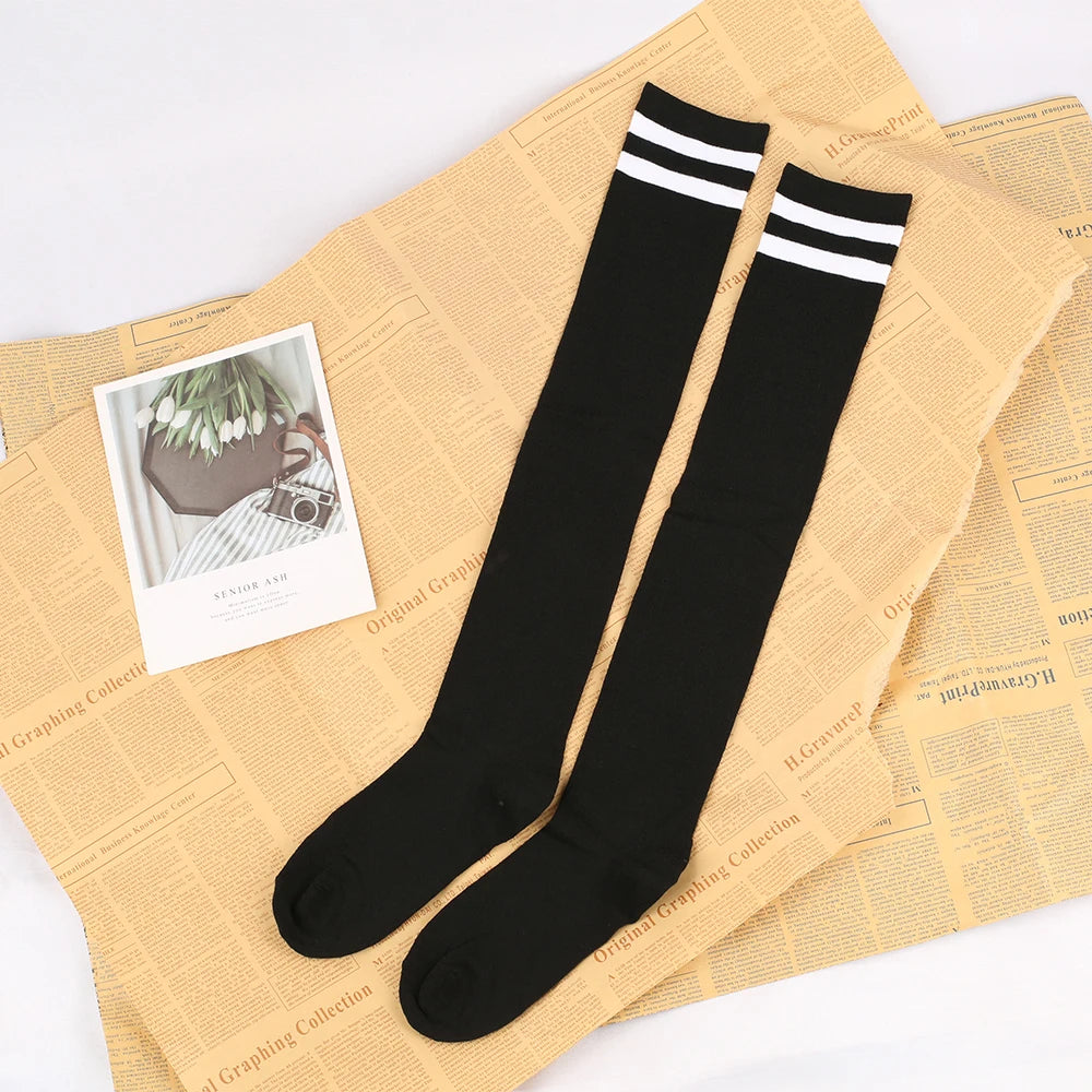 Japanese And Korean Casual Three Bar Knee High Socks Dance Versatile Long Tube Jacquard Breathable High Tube Pressure For Women