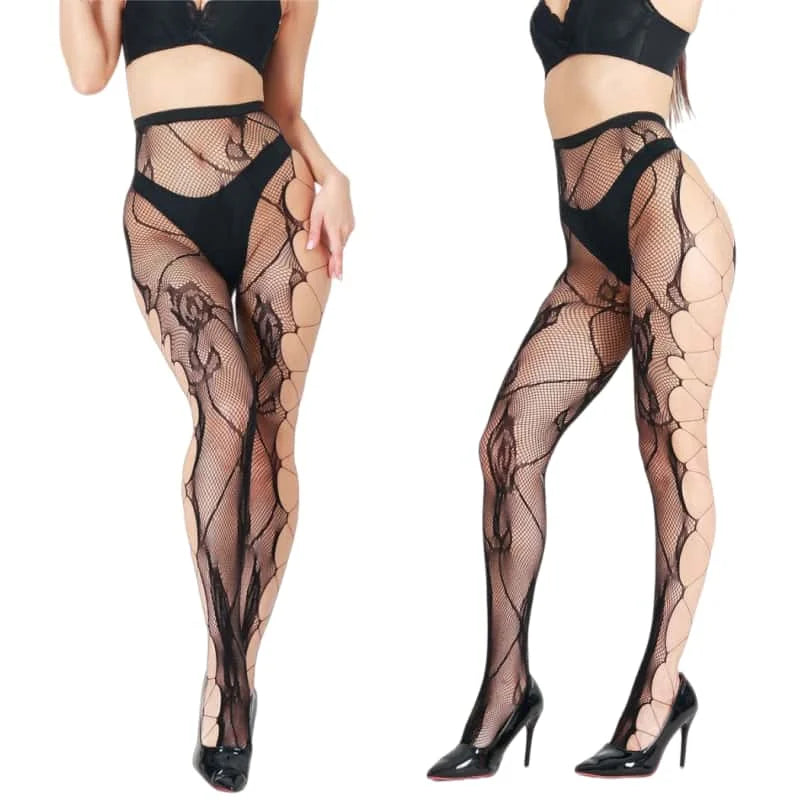 FREEAUCE Plus Size Women's Lace Floral Garter Belt Thigh High Pantyhose Stockings Over Knee Fishnets Mesh Socks Tights Leggings