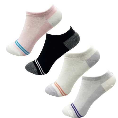 4 Pairs Cotton Women's Boat Socks No Show Socks Set for Lady White Invisible Cotton Socks Pack Pink Black Breathable Summer
