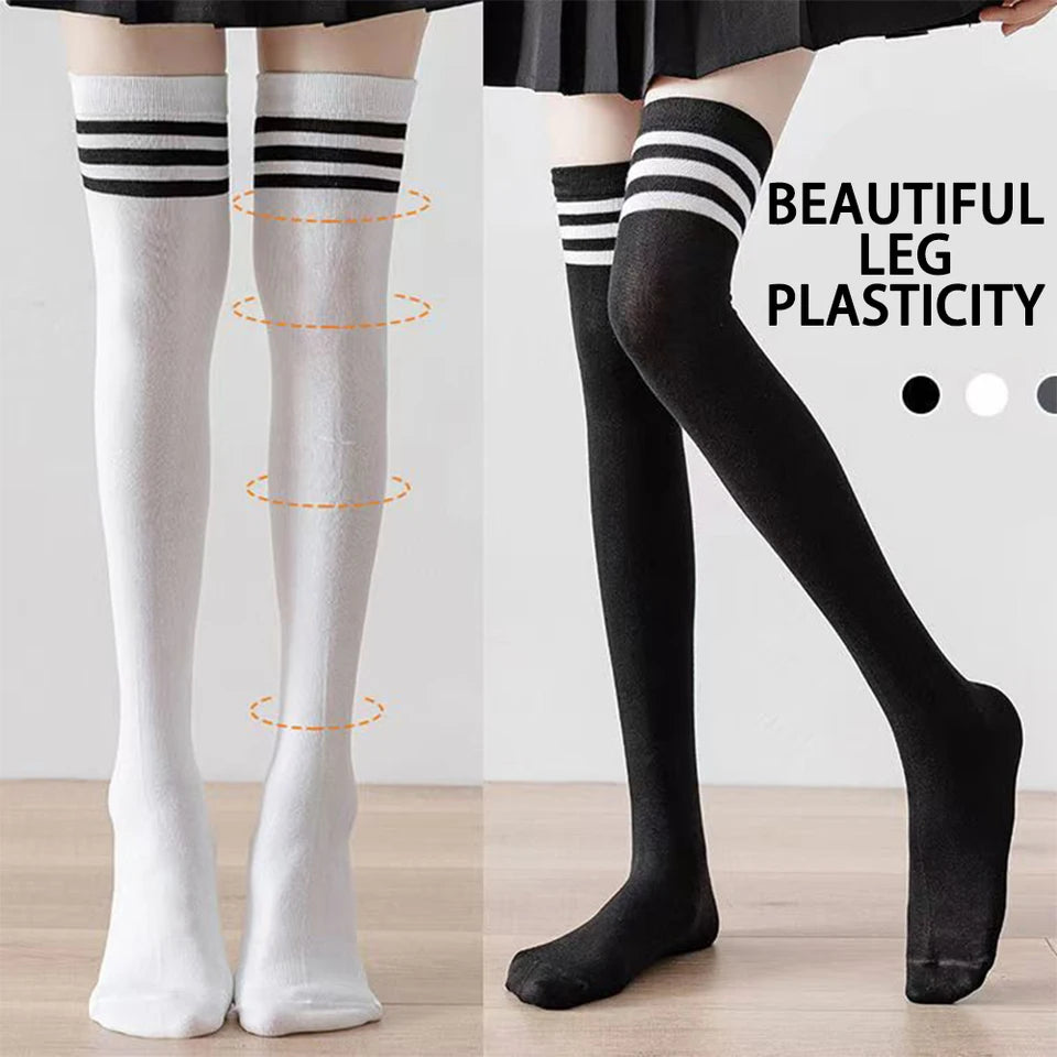 Japanese And Korean Casual Three Bar Knee High Socks Dance Versatile Long Tube Jacquard Breathable High Tube Pressure For Women