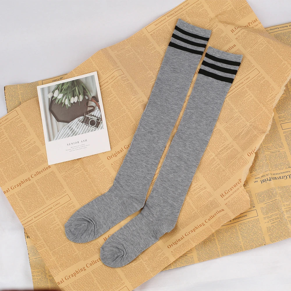 Japanese And Korean Casual Three Bar Knee High Socks Dance Versatile Long Tube Jacquard Breathable High Tube Pressure For Women