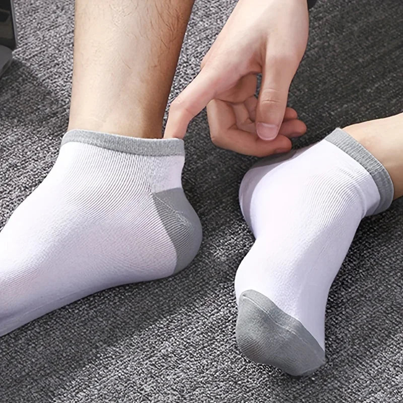 10/20/30pairs Men's Color Block Boat Socks, Fashion Breathable Comfy Low Cut Ankle Socks, Men's Socks