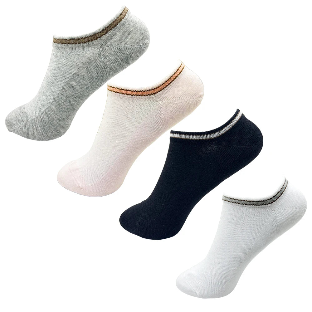4 Pairs Cotton Women's Boat Socks No Show Socks Set for Lady White Invisible Cotton Socks Pack Pink Black Breathable Summer