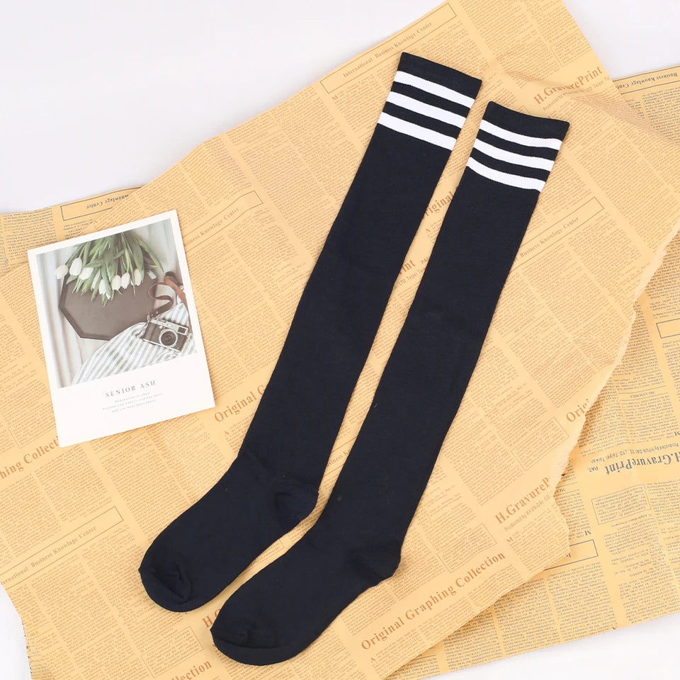 Japanese And Korean Casual Three Bar Knee High Socks Dance Versatile Long Tube Jacquard Breathable High Tube Pressure For Women