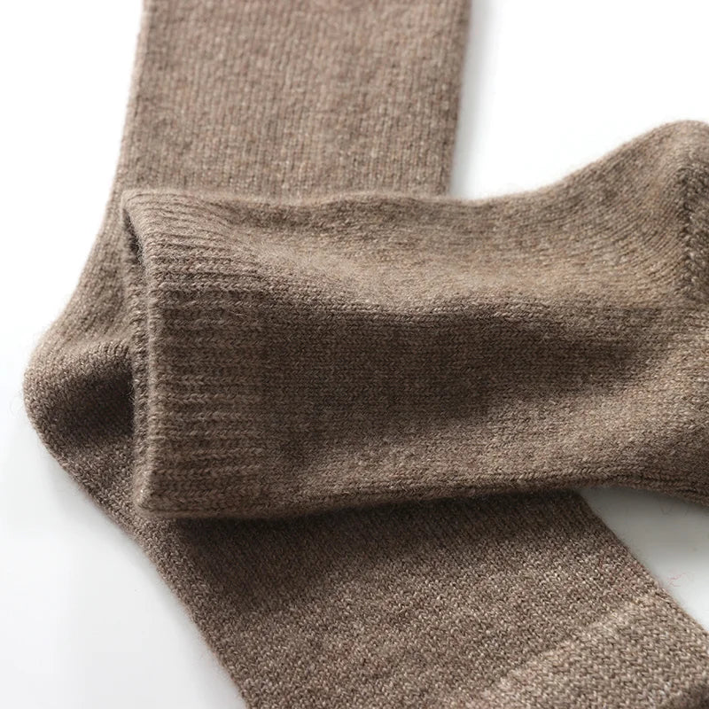 100% Cashmere Socks Women's Knitted Long Tube Socks High Elasticity Warm Straight Tube Socks Autumn Winter Mid Tube Sock