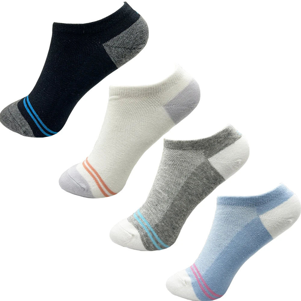 4 Pairs Cotton Women's Boat Socks No Show Socks Set for Lady White Invisible Cotton Socks Pack Pink Black Breathable Summer