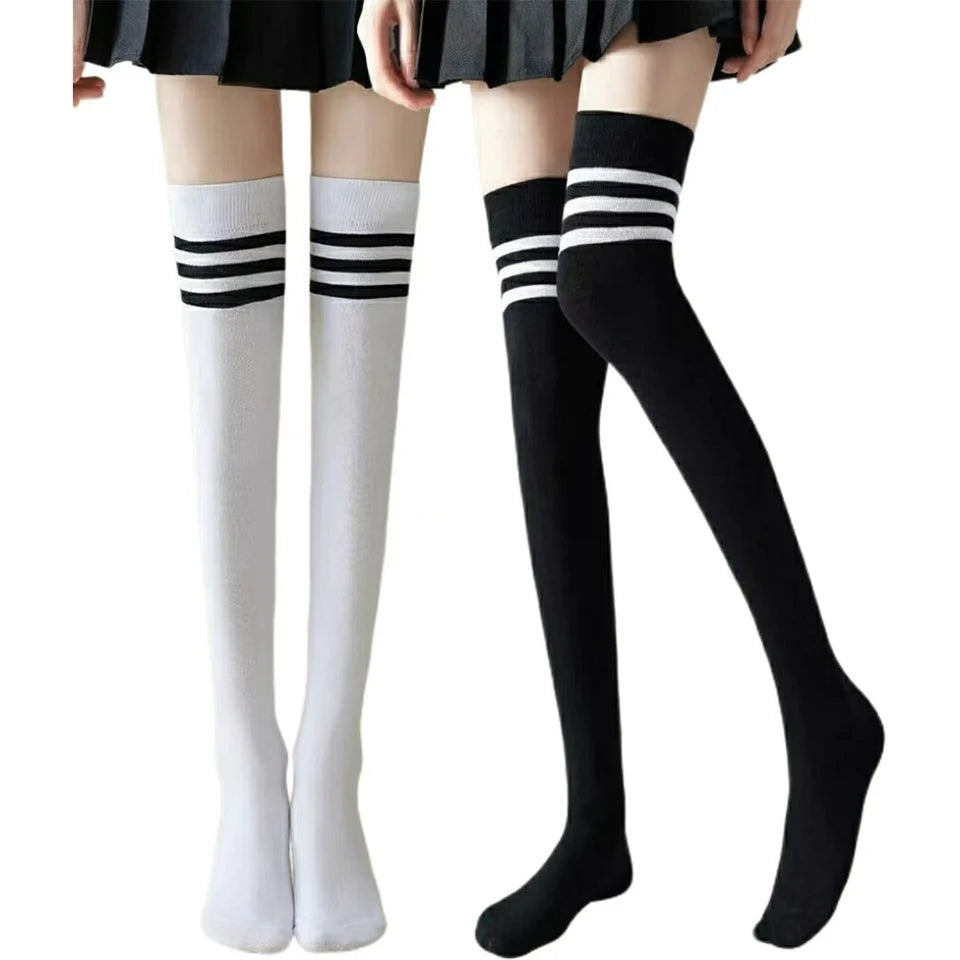 Japanese And Korean Casual Three Bar Knee High Socks Dance Versatile Long Tube Jacquard Breathable High Tube Pressure For Women