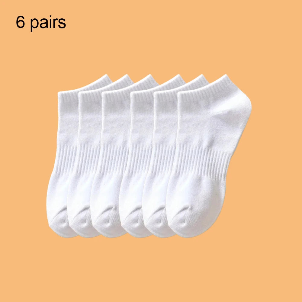 4/6 Pairs Solid Colour Socks Black White Multiple Style Soft Breathable Sports Ankle Men's Women's Summer Autumn Business Socks