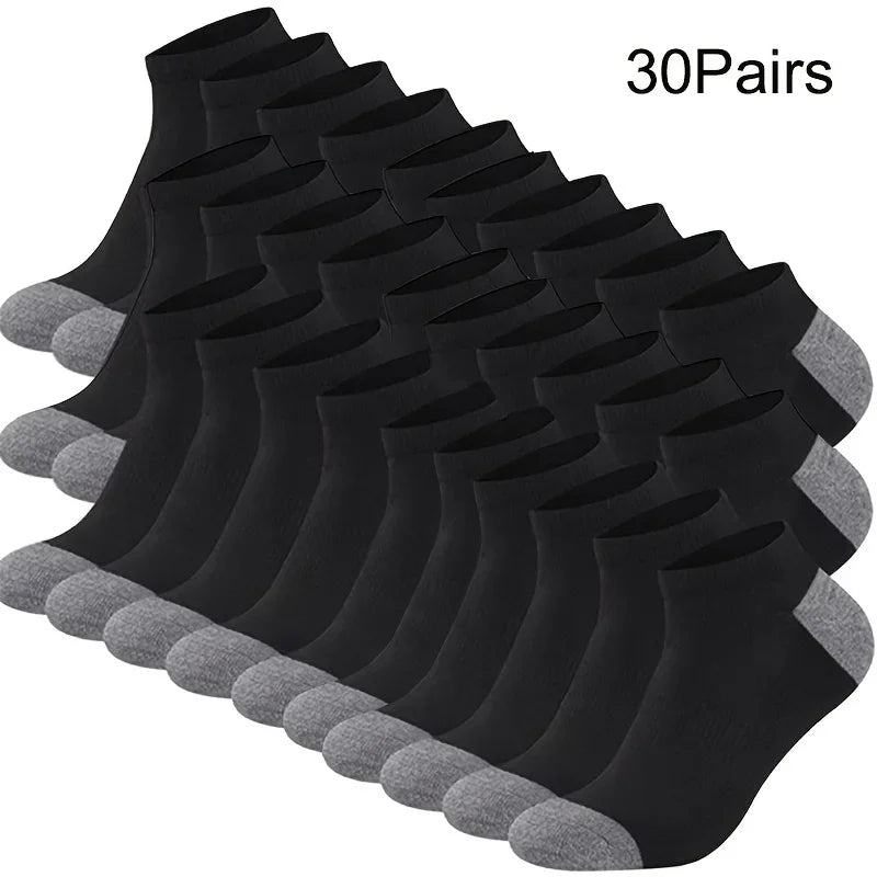 10/20/30pairs Men's Color Block Boat Socks, Fashion Breathable Comfy Low Cut Ankle Socks, Men's Socks