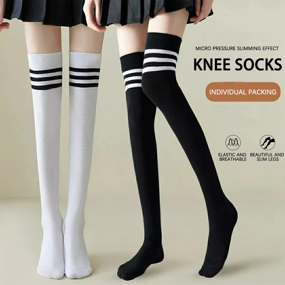 Japanese And Korean Casual Three Bar Knee High Socks Dance Versatile Long Tube Jacquard Breathable High Tube Pressure For Women
