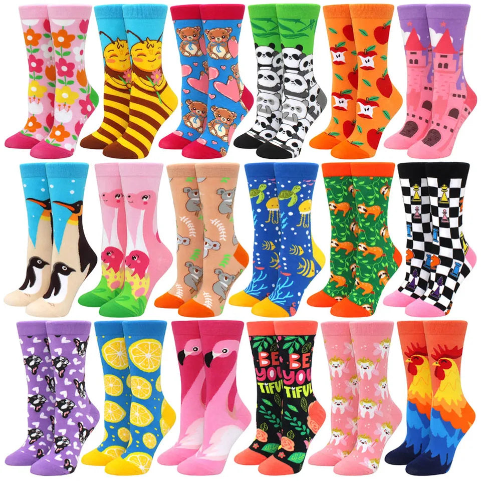 New Fashion Colorful Funny Happy Casual Women Socks Harajuku Cute Animal Cartoon Men's Socks